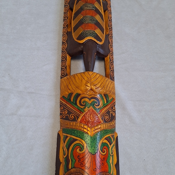 Vintage Large Hand Carved Painted Wood Indonesian Wall Mask - Picture 4 of 9